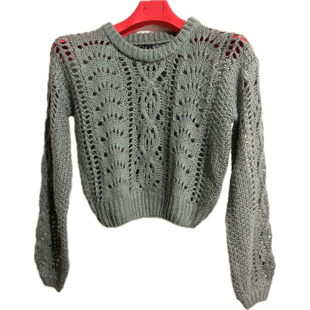 Moon‎ & Madison Pointelle Cropped Sweater S Boho chic Chunky Cottagecore